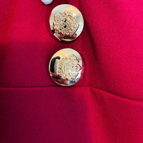 Plus Size Women High Waist Fitted Leg Pants in Wine with Royal Gold Button Decor - Picture 4 of 6